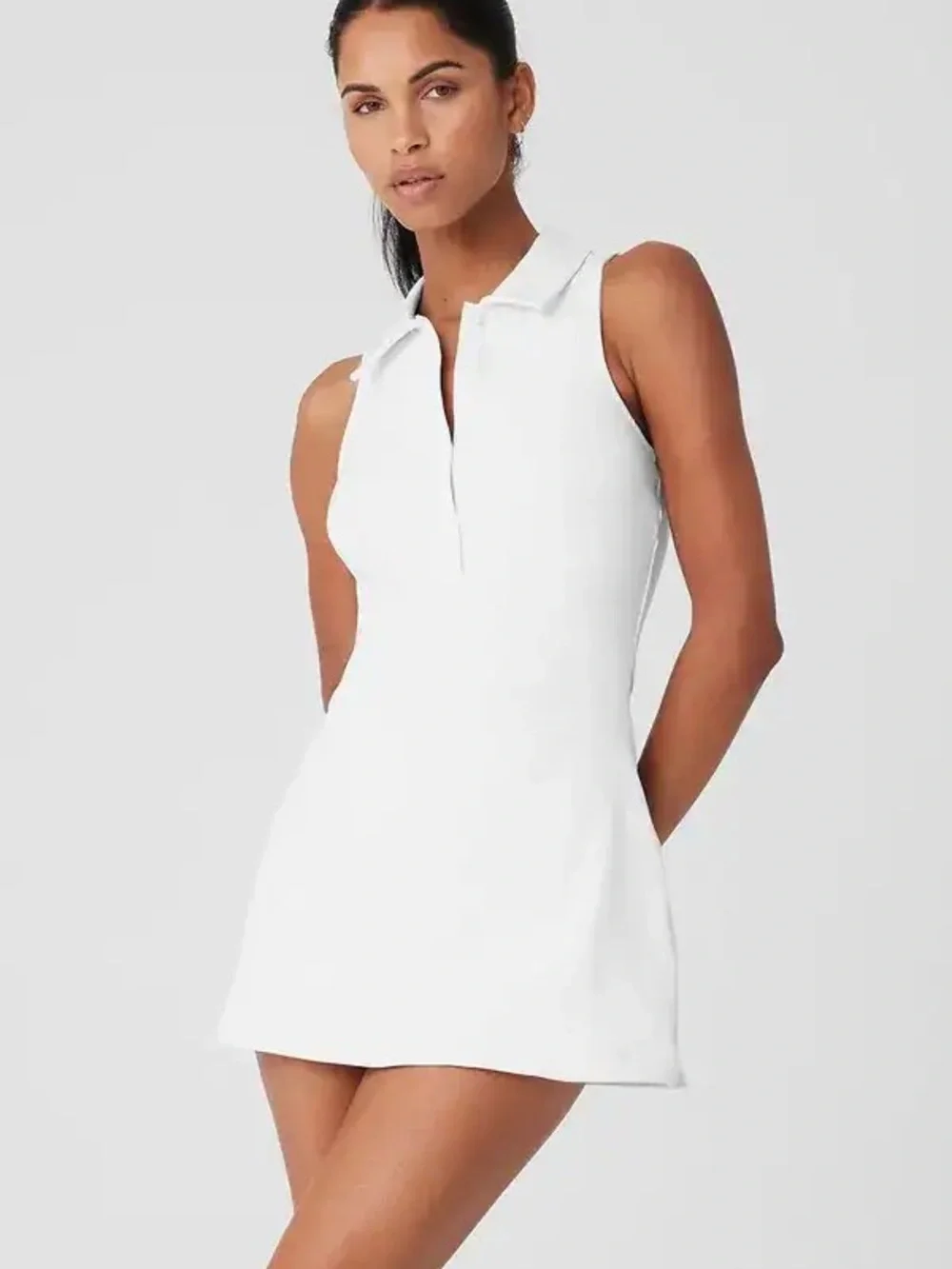 ALO Yoga White Sleeveless Polo Mini Dress